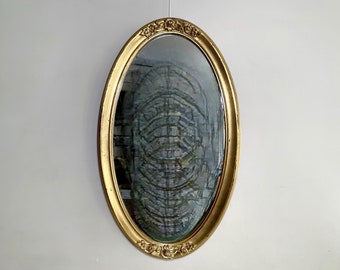 vintage Deknudt Gilded Mirror - Belgique Floral Gold Wall Hanging - Mid Century Entryway Gilded Oval Wall Mirror - Vieux décor de style victorien