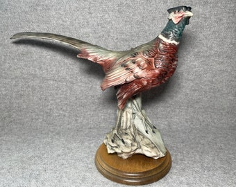 Vintage Florence Studio Pheasant Capodimonte Figurine - Estatuilla de animales de vida silvestre italiana - Gran escultura de pájaro de Florencia d'Arte