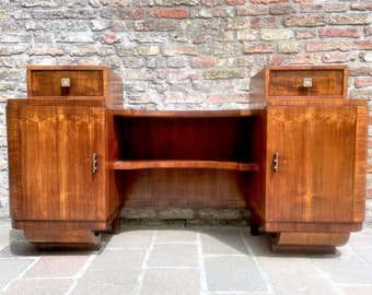Art Deco Sideboard Chest Drawers - 1920&#39;s Cherry Wood Veneer Side Table - Art Deco Entertainment Credenza  Vintage Console Table Bar Cabinet