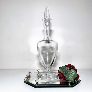 Val St. Lambert Crystal Decanter - Vintage Belgian Clear Cut Crystal Wine Carafe - MCM Liquor Spirit Lead Crystal Footed Bottle  Bar Display
