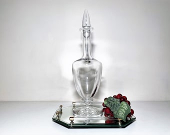 Val St. Lambert Crystal Decanter - Vintage Belgian Clear Cut Crystal Wine Carafe - MCM Liquor Spirit Lead Crystal Footed Bottle Bar Display