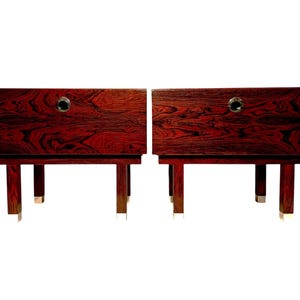 Pair of Retro Nightstands - Vintage Belgian Veneered Bedside Tables - Mid Century Rosewood Veneer Side Consoles - Vintage Bedside Cabinets