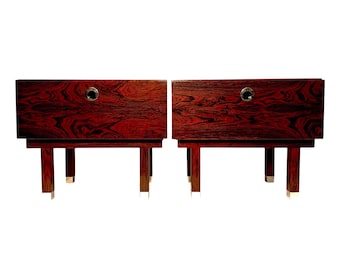 Pair of Retro Nightstands - Vintage Belgian Veneered Bedside Tables - Mid Century Rosewood Veneer Side Consoles - Vintage Bedside Cabinets