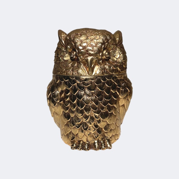 Mauro Manetti Owl Ice Bucket - Vintage Italian Design Gilt Metal Bar Tool - MCM Night Bird Bonbonnière - Golden Barware Mancave Decor