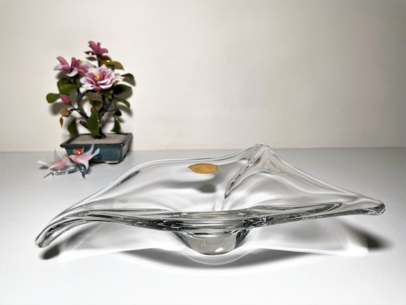 Val St. Lambert Crystal Tray - Belgian Crystal Vide Poche - Vintage Crystal Bowl - Wolf Head Freeform Crystal Dish - Old Crystal Vanity Tray