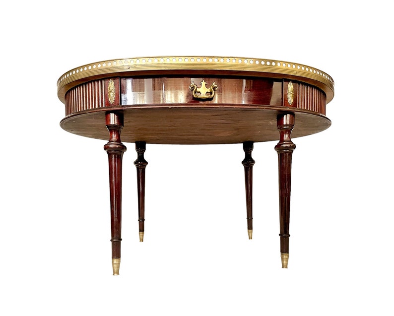 Vintage Oval Coffee Table With Drawer French Veneer Brass Etsy