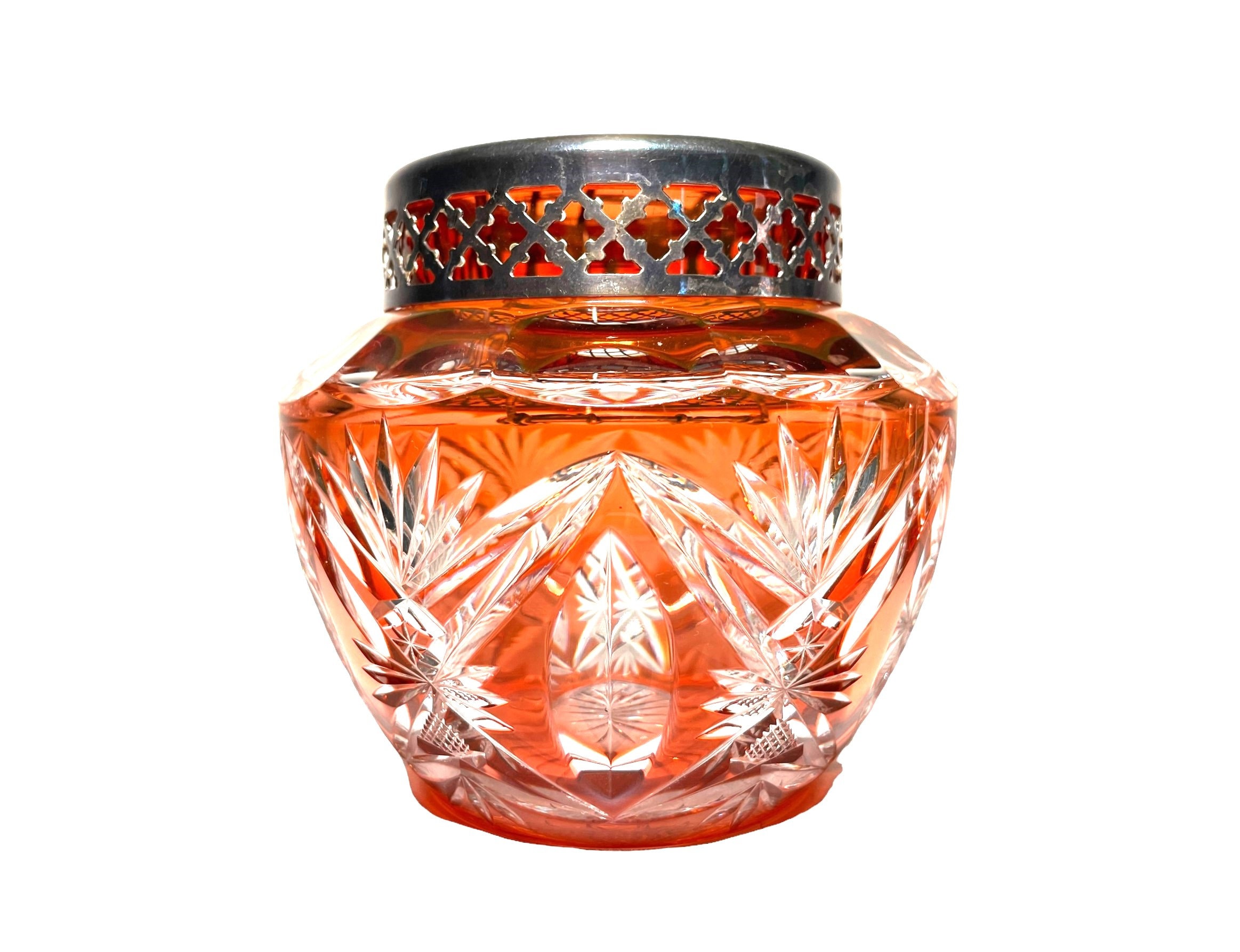 Val St Lambert Pique Fleurs Orange to Clear Crystal Vase - Vintage
