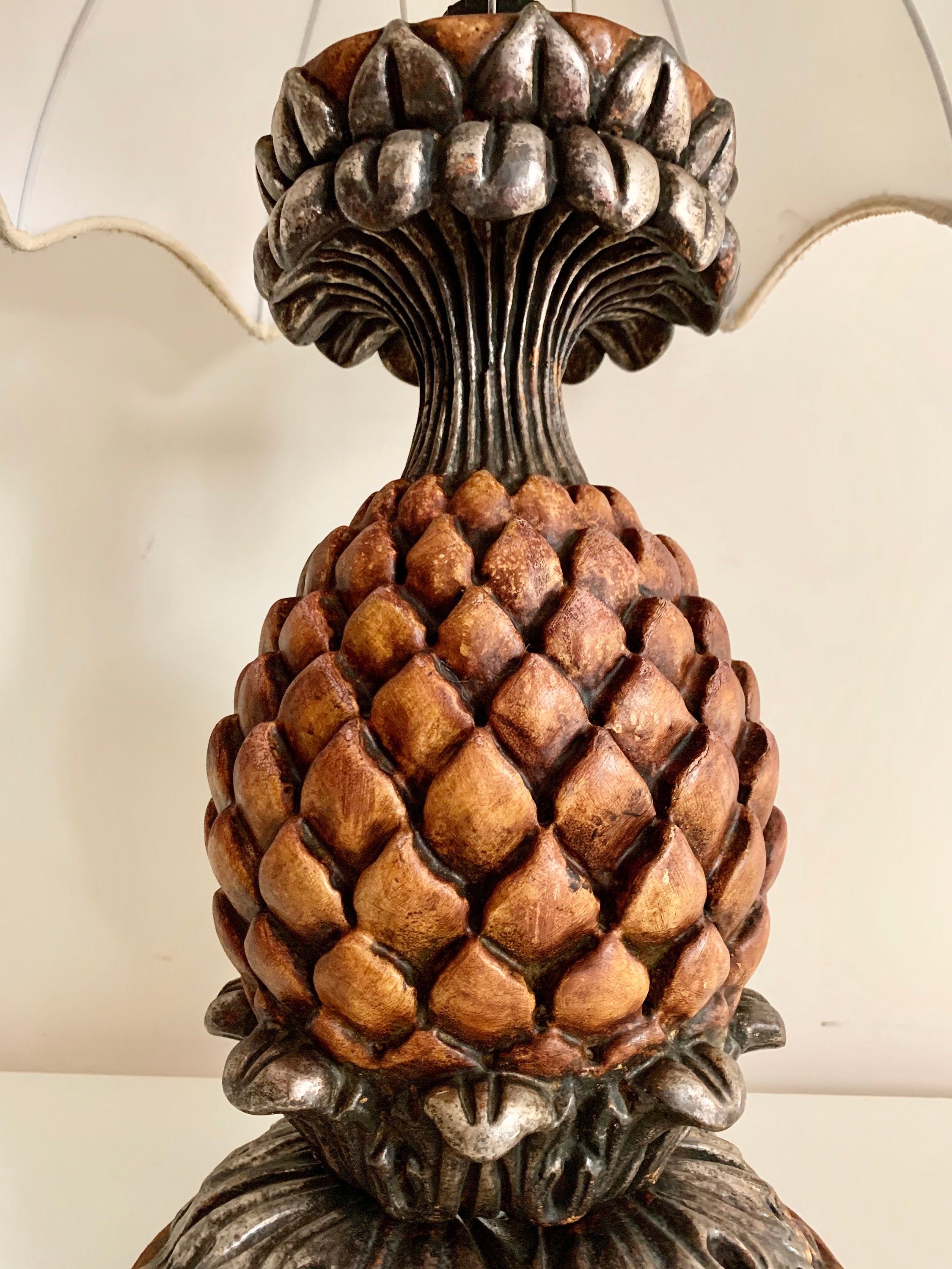 Vintage Pineapple Table Lamp Large Carved Wood Pineapple Etsy