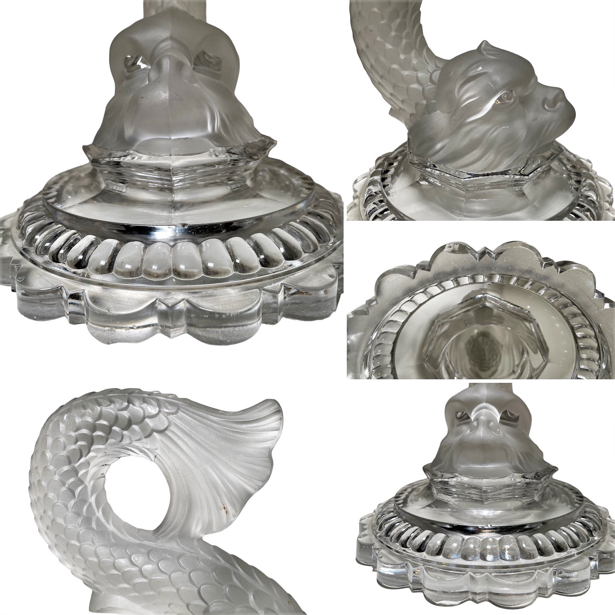 Pakarat Fish Antique Baccarat Crystal Frosted Koi Fish Statue Glass Base - 9