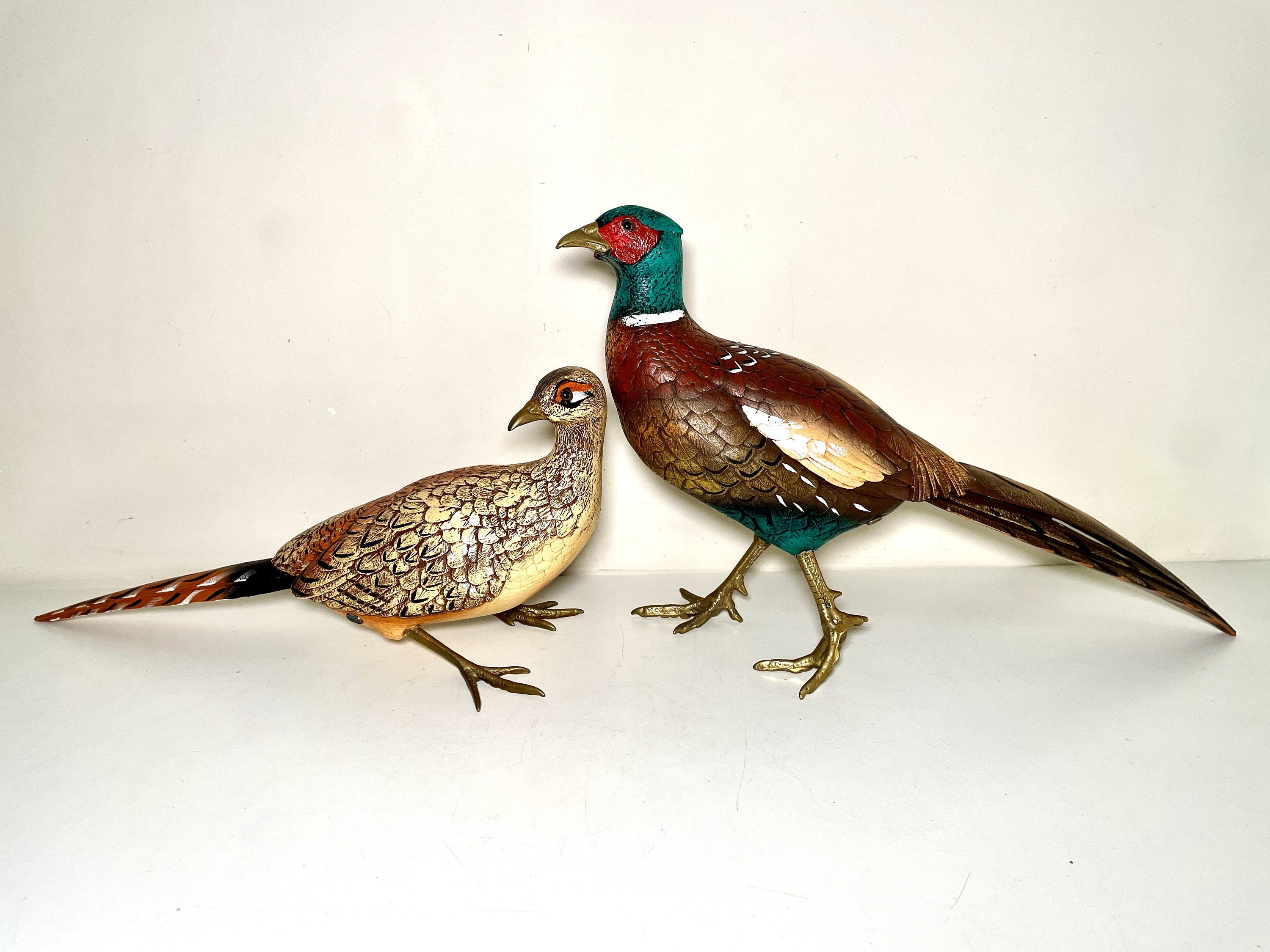 Elli Malevolti Pair of Pheasant Sculptures - Large Italian Resin