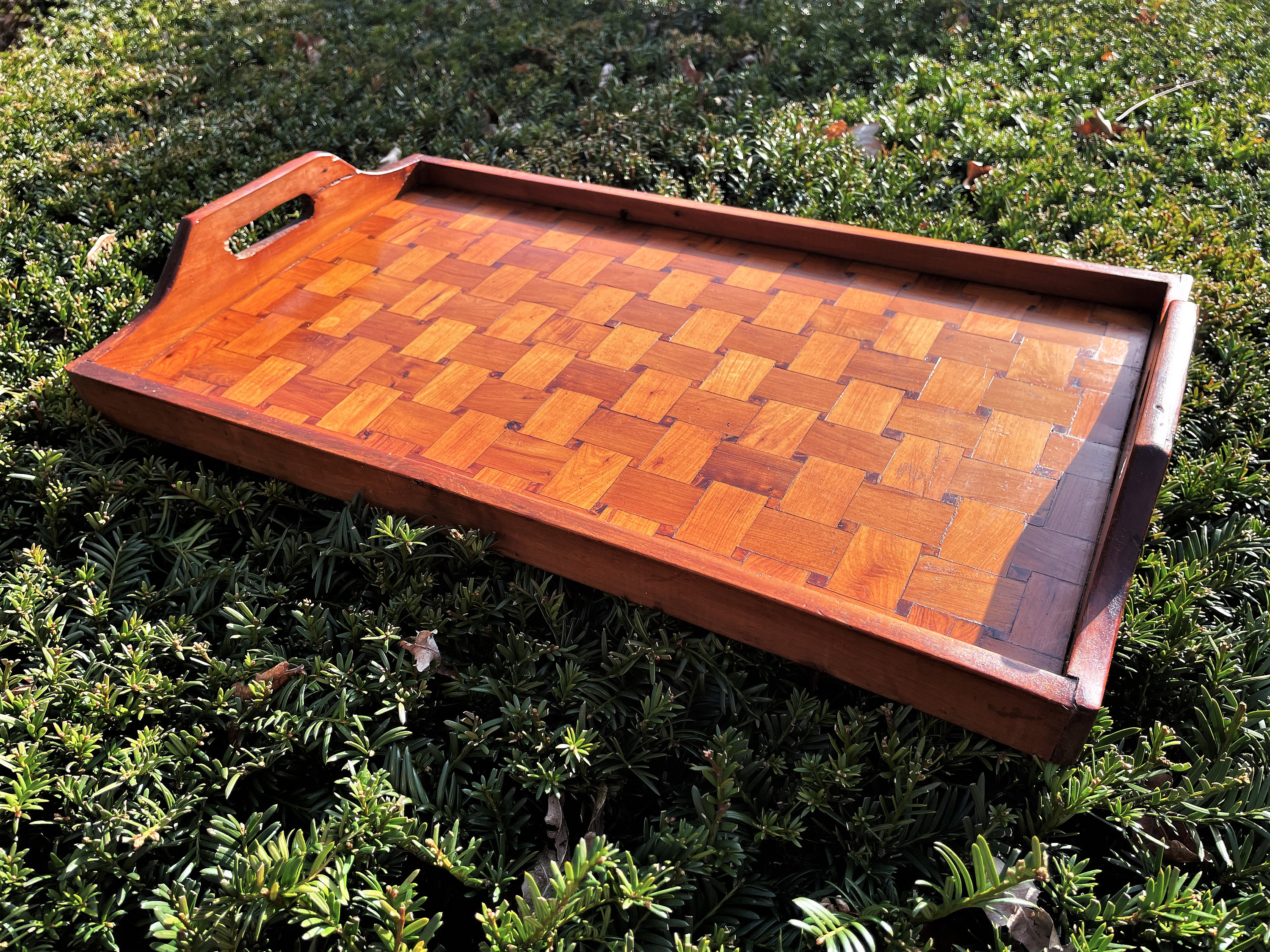 Vintage Basket Weave Wood Veneer Serving Tray Decorative Etsy UK