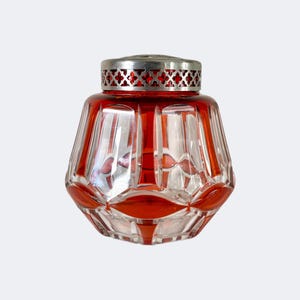 Art Deco Val St Lambert Palacio Pique Fleur Vase - Joseph Simon Red Orange Cut to Clear Crystal Vase - Vintage Belgian Rose Bowl Crystal Art