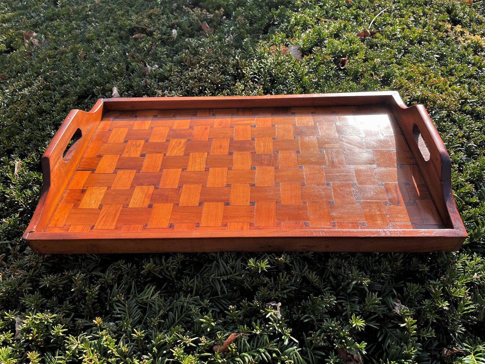 Vintage Basket Weave Wood Veneer Serving Tray Decorative Etsy UK