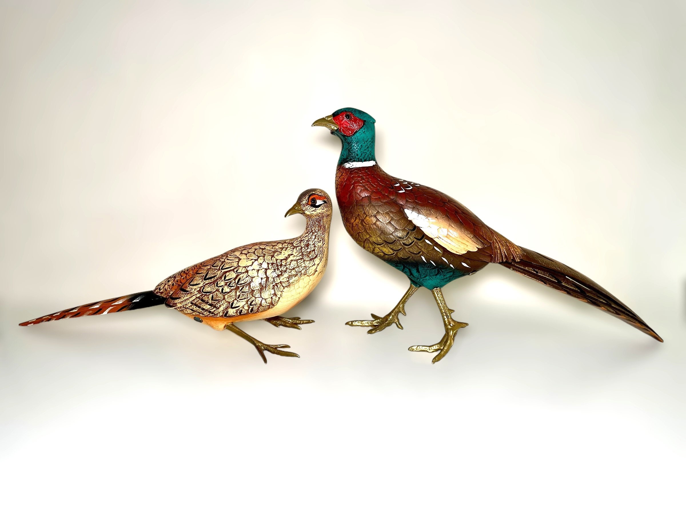 【ELLI MALEVOLTI 】エリー・マレヴォルティ・イタリア・手彫り・鴨 Elli Malevolti Pair of Pheasant Sculptures - Large Italian Resin
