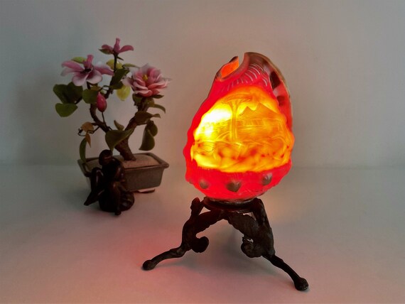 Vintage Carved Cameo Shell Lamp Italian Hand Carved Conch Shell