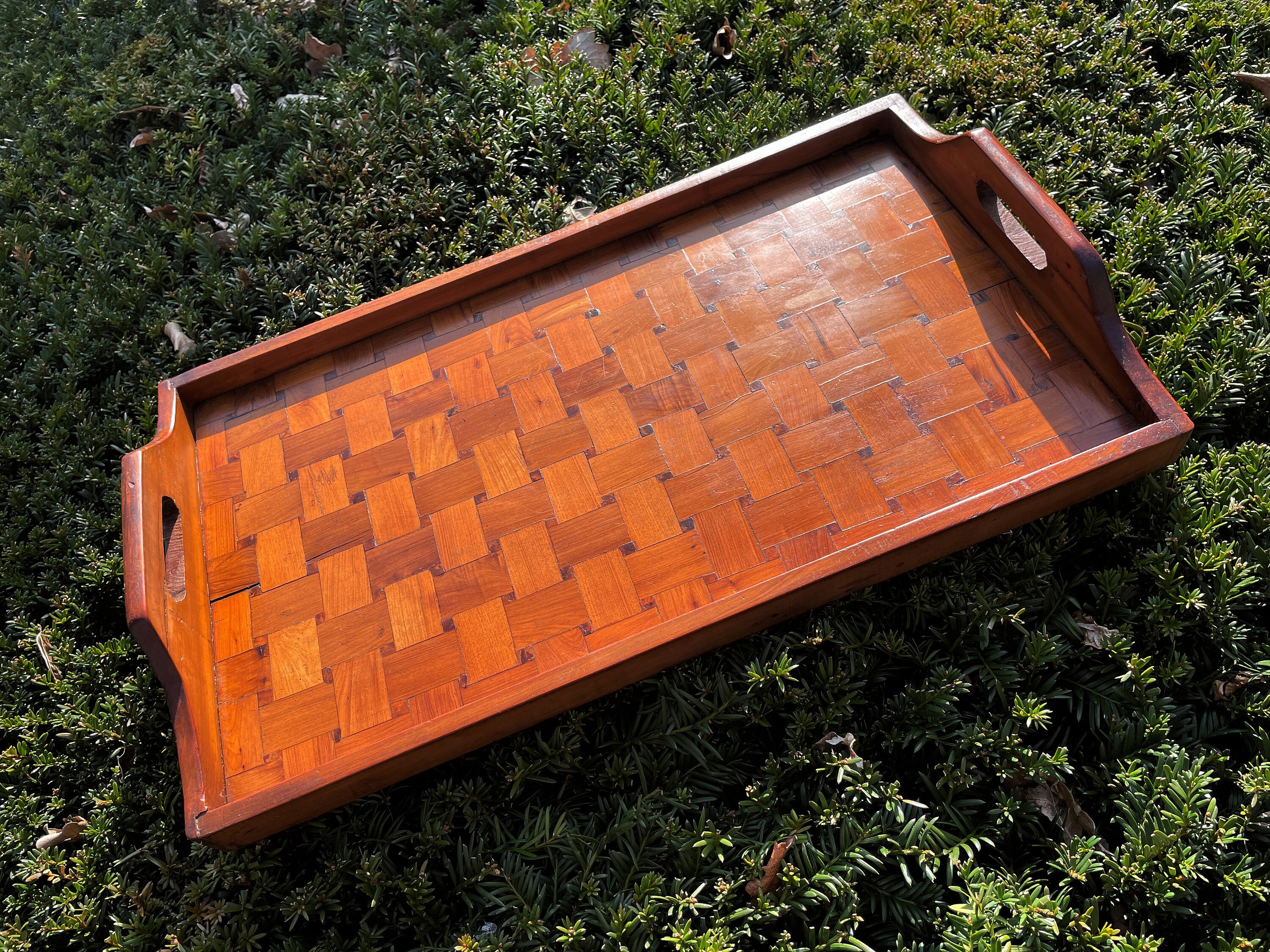 Vintage Basket Weave Wood Veneer Serving Tray Decorative Etsy UK