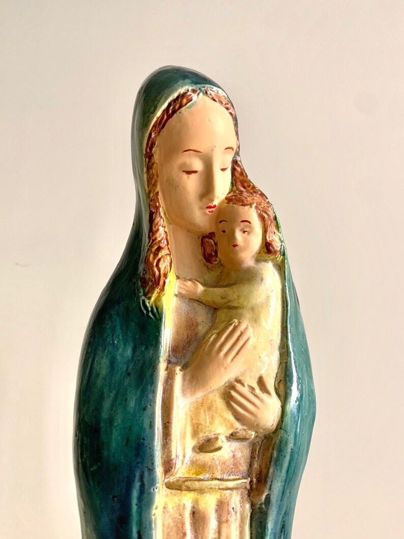 Art Deco Madonna and Child Sculpture Belgian Pottery Virgin Etsy