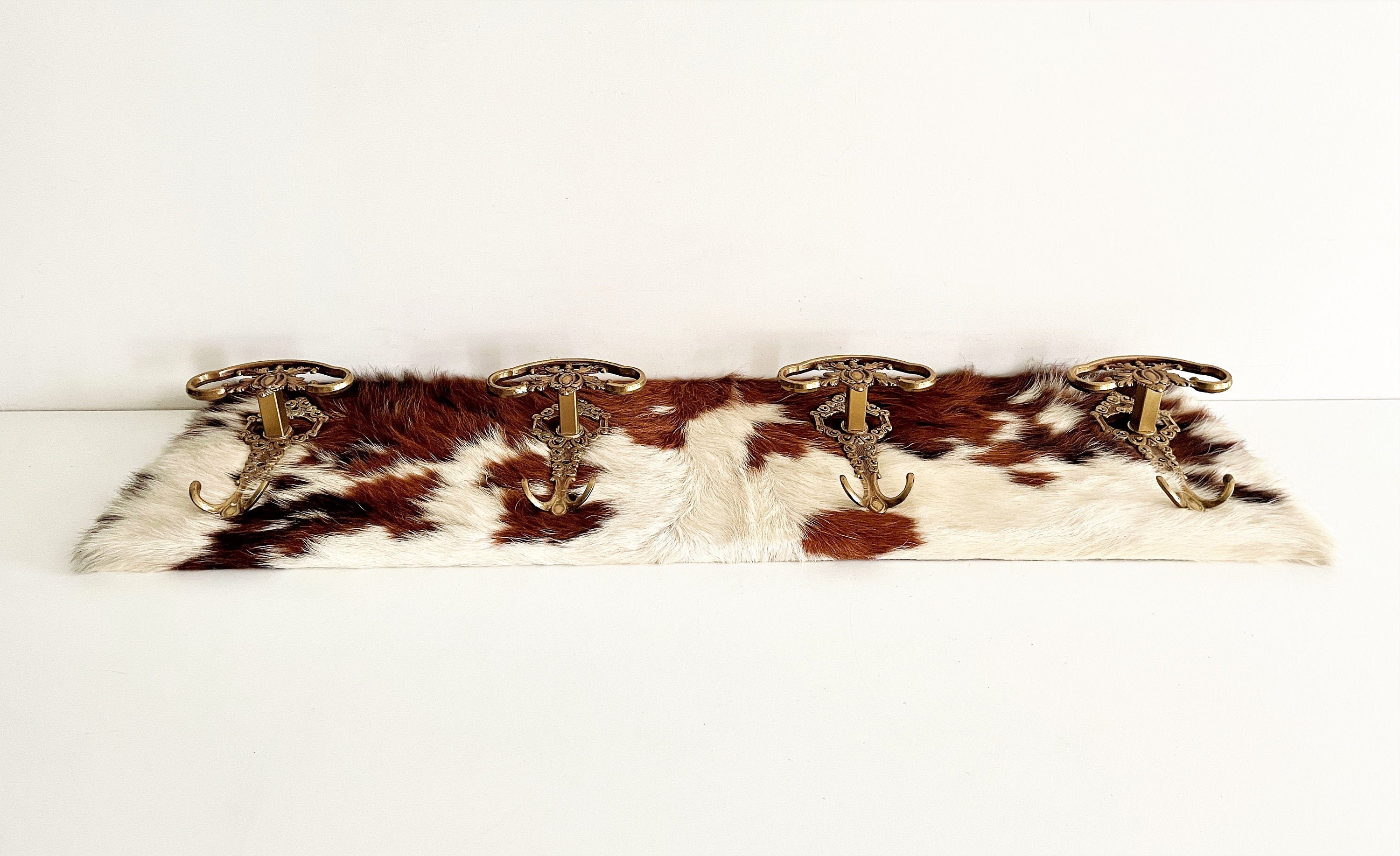 32 Vintage Cowhide Solid Brass Coat Rack Belgian Cow | Etsy