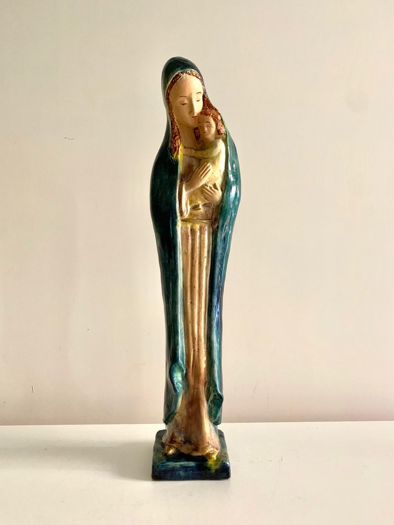 Art Deco Madonna and Child Sculpture Belgian Pottery Virgin Etsy