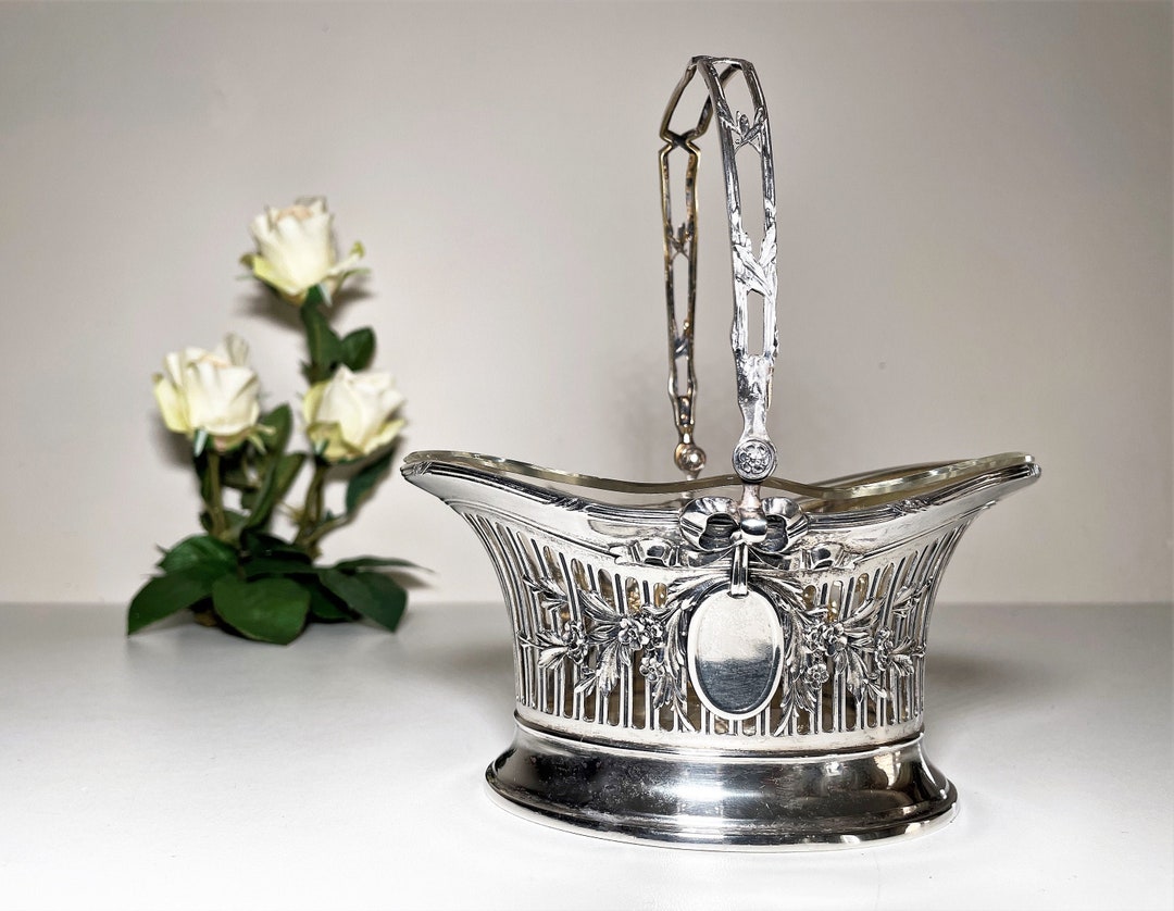Antique Silver Brides Basket With Glass Insert German .800 Etsy