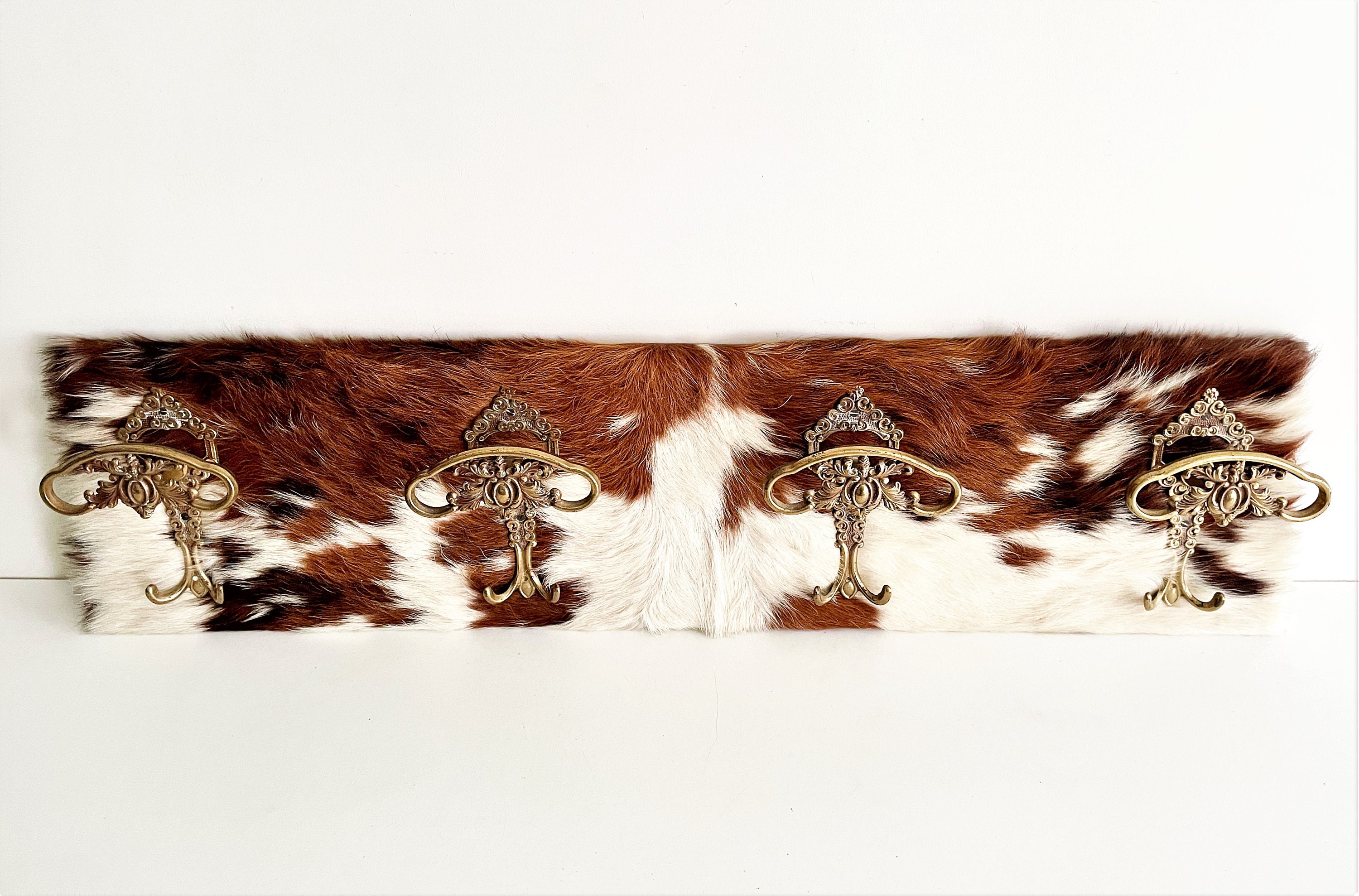 32 Vintage Cowhide Solid Brass Coat Rack Belgian Cow | Etsy