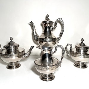 Wiskemann Coffee and Tea Set - 4 pc. Antique Belgian Quality Silver Plated Coffee Service - Napoleon III Acanthus Pattern Coffee & Tea Set