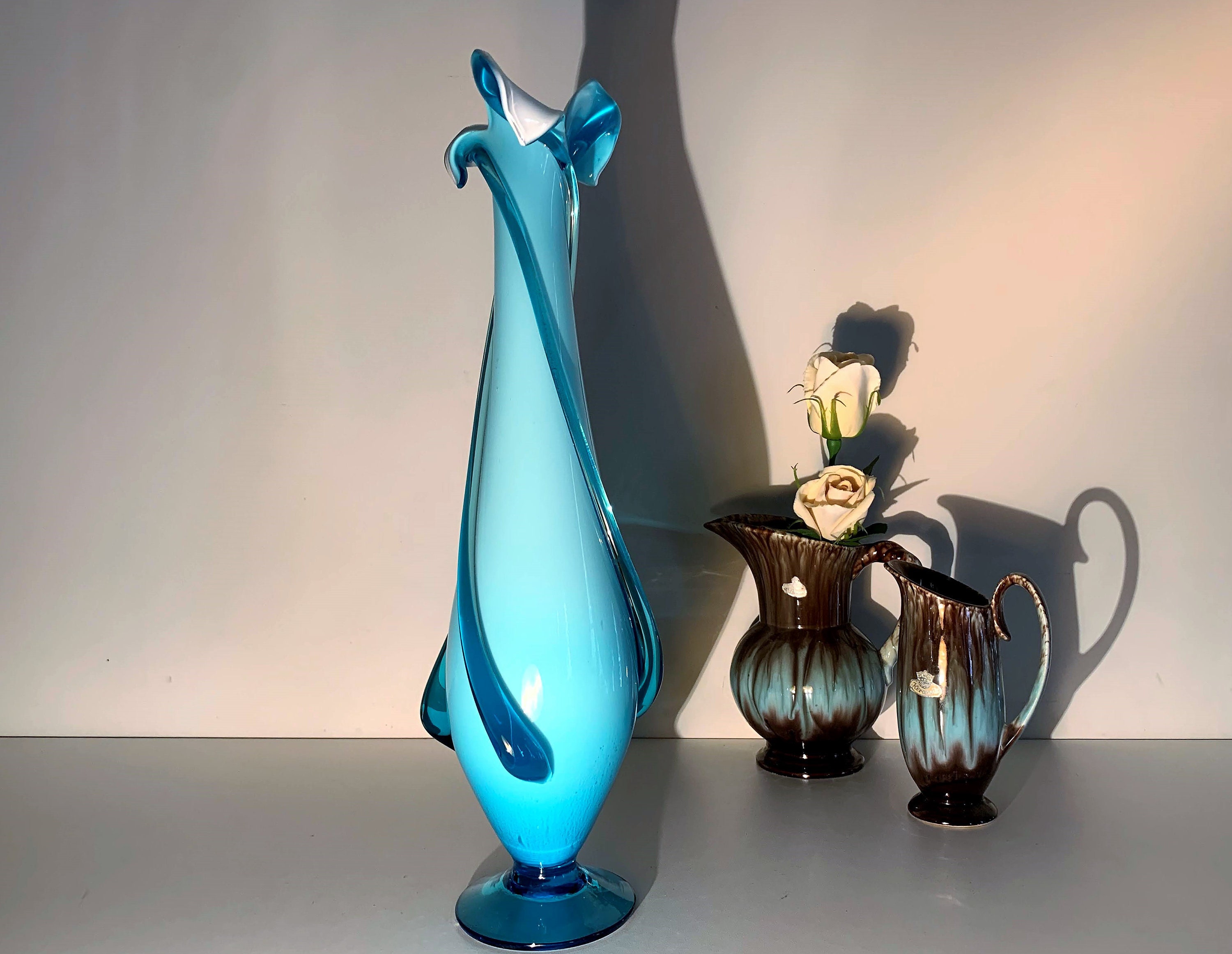 19 Murano Vase Vintage Venezian White to Blue Etsy