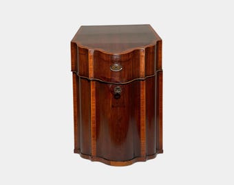 Antique Inlaid Mahogany Letter Box - English Marquetry Cutlery Knife Box - Georgian Wooden Chest - Antique Serpentine Shape Decorative Case