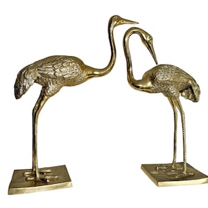 Par grande vintage de garças - Conjunto de estátuas de pássaros guindastes italianos de 25&quot; em latão dourado - Escultura de pássaro garça dourada Hollywood Regency Decoração de lareira