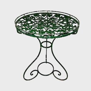 Vintage Bistro Table - French Wrought Iron Gueridon - Mid Century Green Painted Metal Side Table - Vintage Garden Outdoor Plant Stand