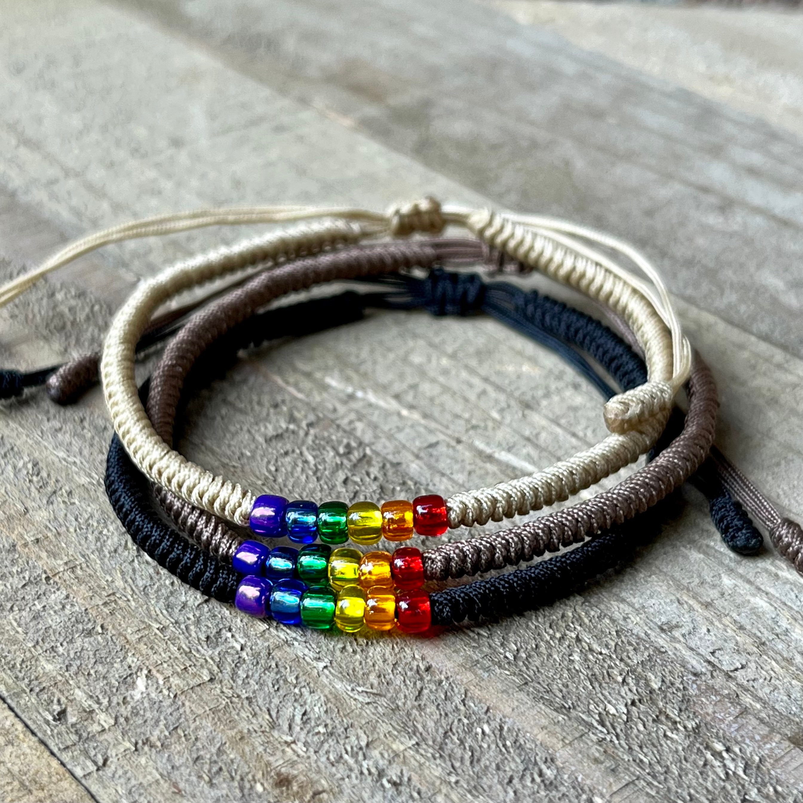 Lesbian Pride Leather Rope Bracelet - Pride Mode Black