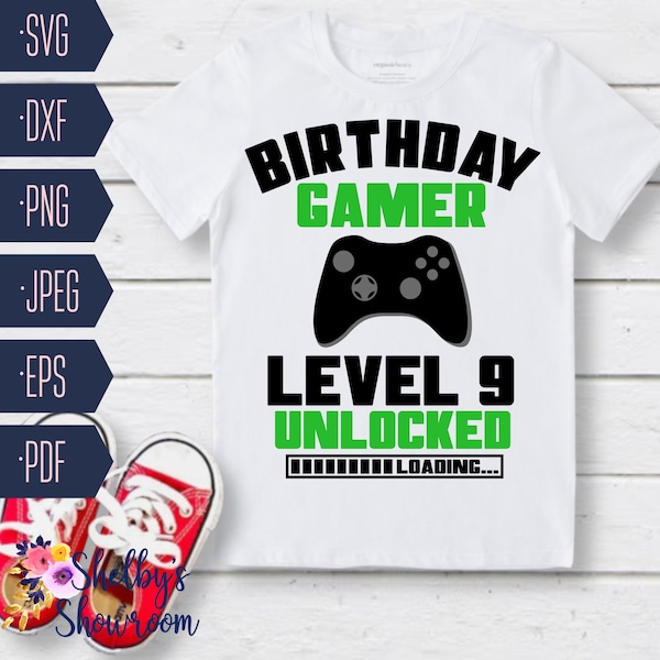 Birthday Gamer Level 9 Unlocked SVG, Video Game Birthday Cut File, 9th Birthday, Gamer Birthday, Time to Level Up SVG, Nine