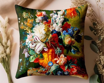 Funda de almohada cuadrada lumbar estilo cottagecore con estampado floral oscuro, estilo pictórico, de granja, gótico, rústico, vintage, retro, para interiores y exteriores.