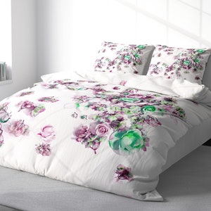 Boho Floral Duvet Cover Set Bold Flowers Bedding Luxury Duvet Cover King Queen Full Double Twin. 100% Cotton Sateen