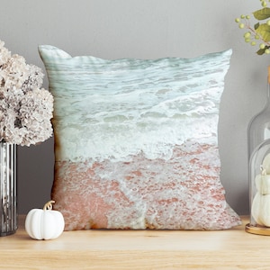 Almohada decorativa con textura de agua de playa rosa y espuma de mar, para interiores y exteriores, cuadrada o lumbar