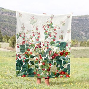 Botanical Blanket Strawberry Field Velveteen Plush Throw Blanket Nursery Decor. Housewarming Birthday Baby Shower Gift