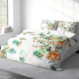 Boho Floral Duvet Cover Set Bold Flowers Bedding Luxury Duvet Cover King Queen Full Double Twin. 100% Cotton Sateen