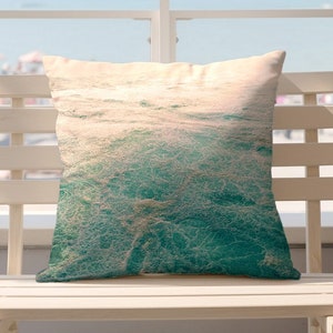 Coastal Accent Pillow Beach House Decorative Throw Pillow Nautical Sea Foam Ocean Indoor Outdoor Pillow Cover Square / Lumbar Pillow Case