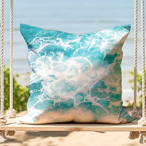 Aqua Water Texture Sea Foam Coastal Accent Pillow Beach House Throw Pillow Ocean Indoor Outdoor Pillow Cover Sea Square / Lumbar Pillow Case