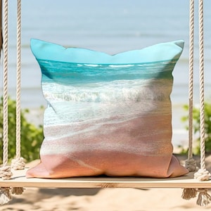 Pink Beach Coastal Accent Pillow Beach House Decorative Throw Pillow Ocean Indoor Outdoor Pillow Cover Sea Square / Lumbar Pillow Case