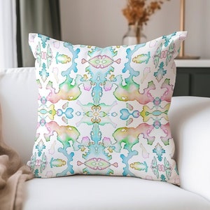 Pastel Accent Pillow Light Symmetrical Abstract Watercolor Decorative Throw Pillow Indoor Outdoor Pillow Cover Square / Lumbar Pillow Case