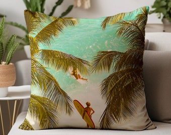 Tropisch surfen Hawaii Beach House Sierkussen Cadeau voor Surfer Binnen Buiten Kussensloop Zee Vierkant / Lumbale Accent Kussensloop