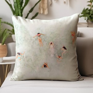 Swming Girls Beach House Throw Pillow Gift for Surfer Aqua Ocean Indoor Outdoor Pillow Cover Sea Square / Lumbar Accent Pillow Case