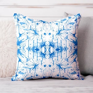 Blue White Accent Pillow Abstract Splashes Coastal Boho Hampton Abstract Home Decor Gift Indoor Outdoor Pillow Cover Square Lumbar Pillow