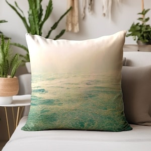Coastal Accent Pillow Beach House Decorative Throw Pillow Misty Ocean Indoor Outdoor Pillow Cover Sea Foam Square / Lumbar Pillow Case