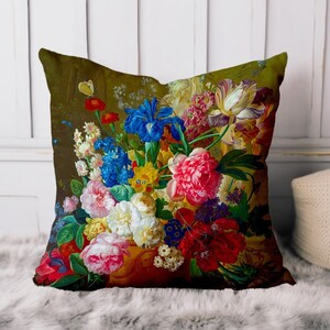 Painterly Dark Flower Pillow Farmhouse Cottagecore Gothic Accent Throw Rustic Vintage Retro Indoor Outdoor Square Lumbar Pillow Cover Case