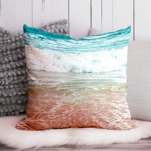 Pink Beach Accent Pillow Beach House Decorative Coastal Throw Pillow Ocean Indoor Outdoor Pillow Cover Sea Square / Lumbar Pillow Case