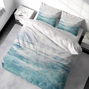 Coastal Beach Duvet Cover Set Ocean Landscape Seascape Bedding, Ocean Waves Duvet Cover King Queen Full Double Twin. 100% Cotton Sateen