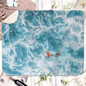 Surfing Beach Blanket Hawaii Beach House Decor Sherpa Fleece Blanket Aqua Blue Coastal Throw Blanket Housewarming Gift for Surfers
