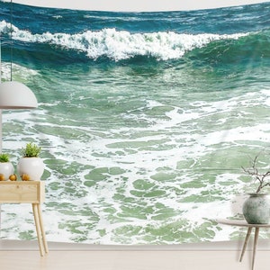 Jadegrüner Strandteppich. Ästhetische Meerlandschaft Ocean Home Decor & Foto Hintergrund. Einweihungsgeschenk für Strandliebhaber